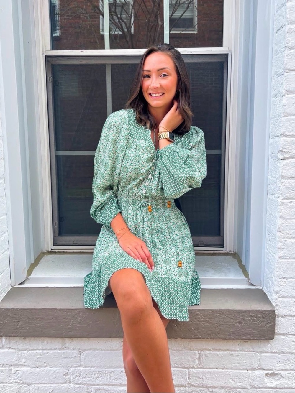 Elan green floral mini dress